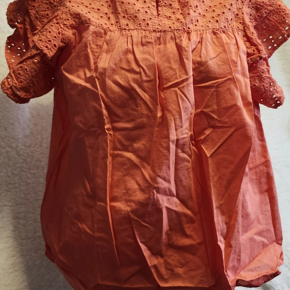 a new day Coral Eyelet Puff Sleeve Blouse - Picture 3 of 4